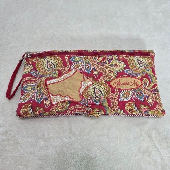 Unbranded Handbags - Unbranded Wear Me/Wash Me Lingerie Swim Bag Red Trim Snap Zipper Close Floral